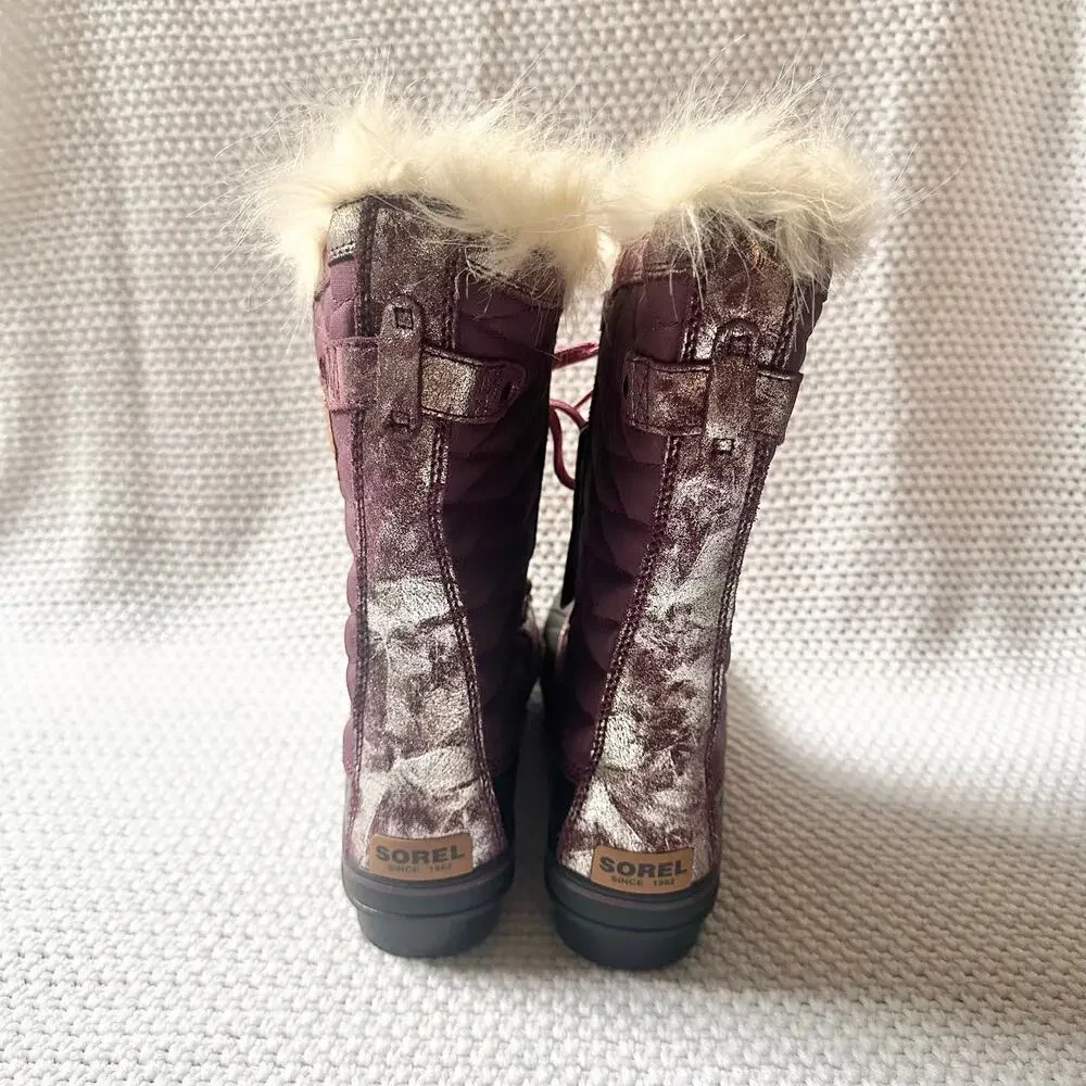 Sorel Purple Magenta Metallic Tofino Fur Mid Calf Winter Boots NY2325 7 Kids NWT